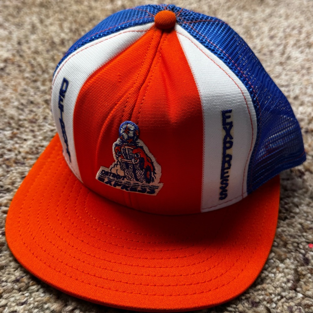 Vintage Detroit Express NASL Lucky Stripes Trucker‎ Hat Orange Blue Made in USA
